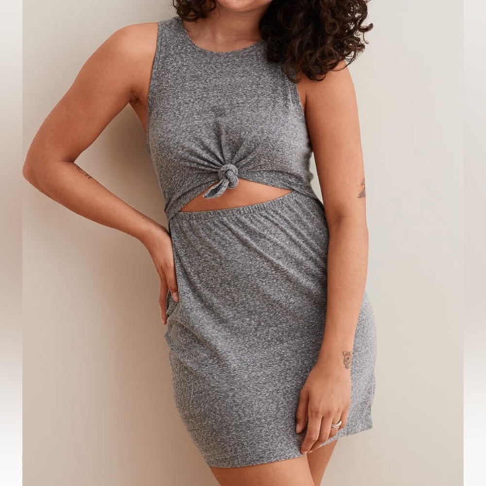 Aerie Cutout Knot Dress - Heathered Grey